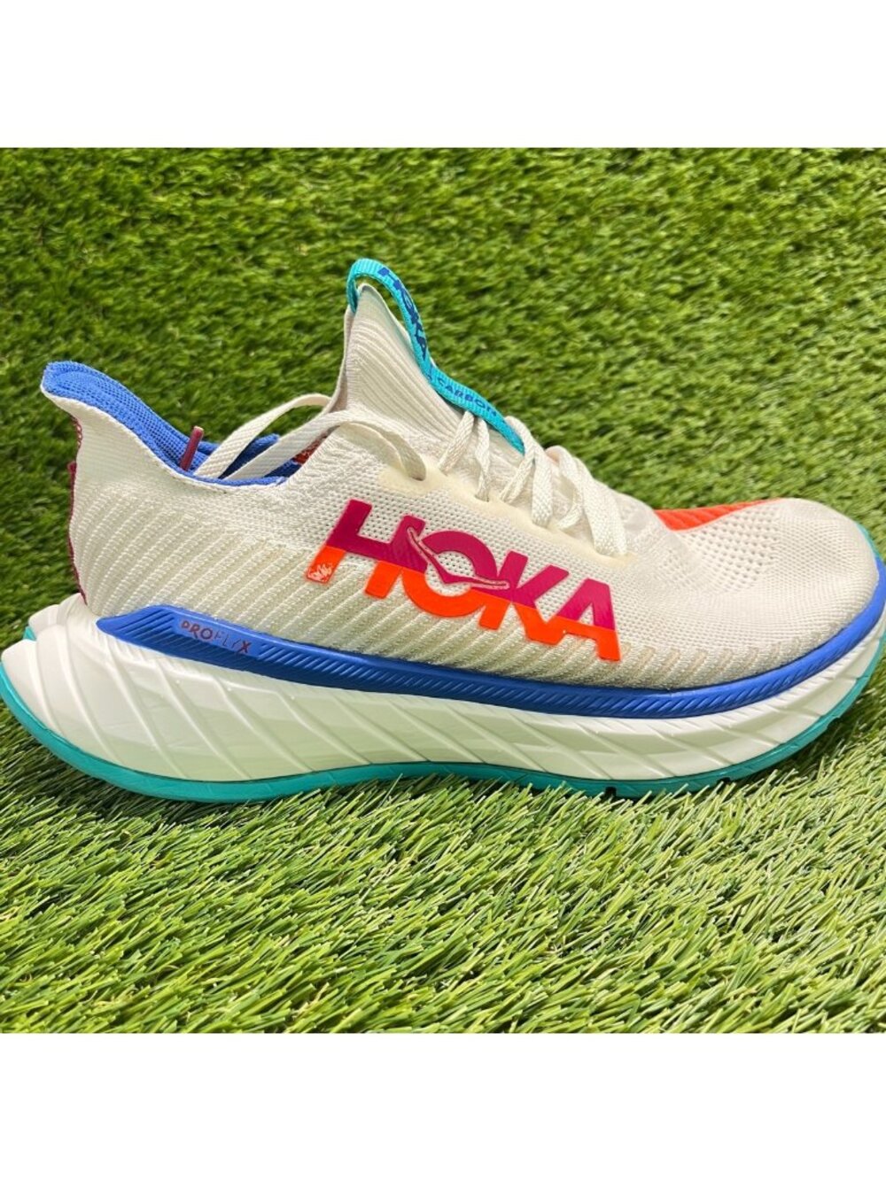 Hoka One One Carbon X 3 Womens Size 9 White Blue Athletic Running Shoes Sneakers